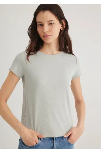 Yeşil Basic Tişört Slim Fit / Dar Kesim 1612904-70084 - Gri-70084 - 1