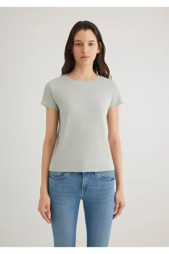 Yeşil Basic Tişört Slim Fit / Dar Kesim 1612904-70084 - Gri-70084 - 4