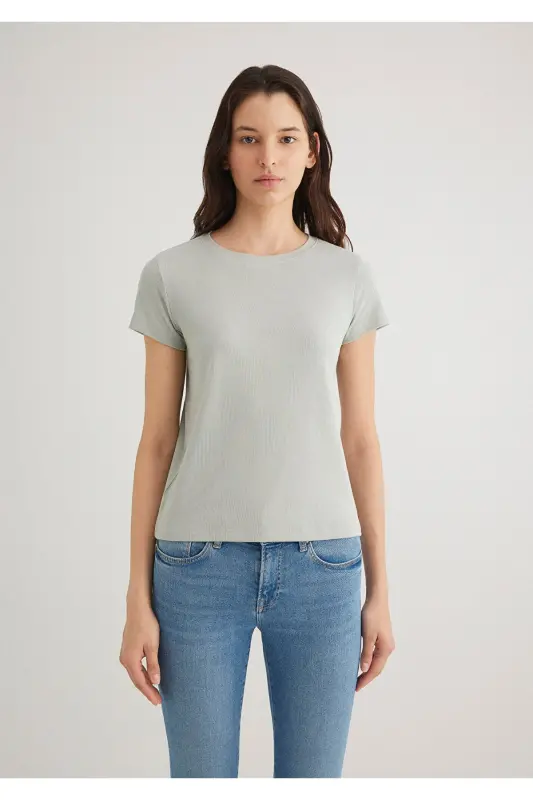 Yeşil Basic Tişört Slim Fit / Dar Kesim 1612904-70084 - Gri-70084 - 4