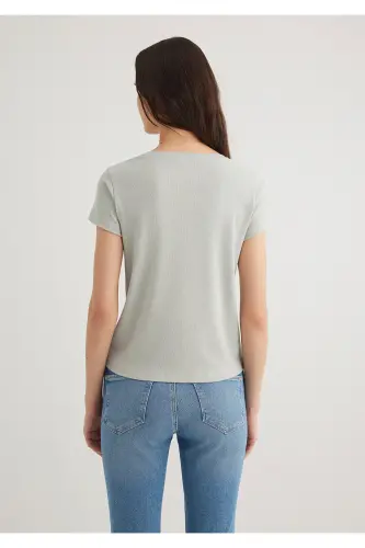 Yeşil Basic Tişört Slim Fit / Dar Kesim 1612904-70084 - Gri-70084 - 5