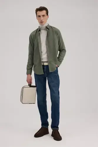 Yeşil Comfort Fit Desenli Pamuklu Düğmeli Yaka Gömlek - 1