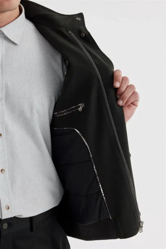Yeşil Comfort Fit Dik Yaka Casual Mont - 5