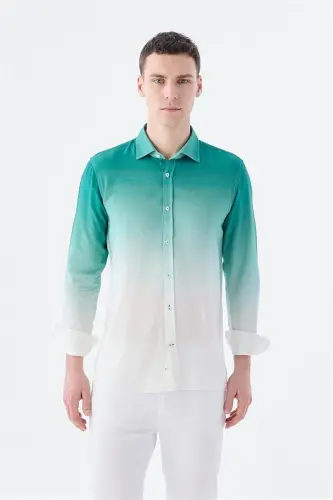 Yeşil Comfort Fit Düğmeli Yaka Kolay Ütülenebilir Gömlek 