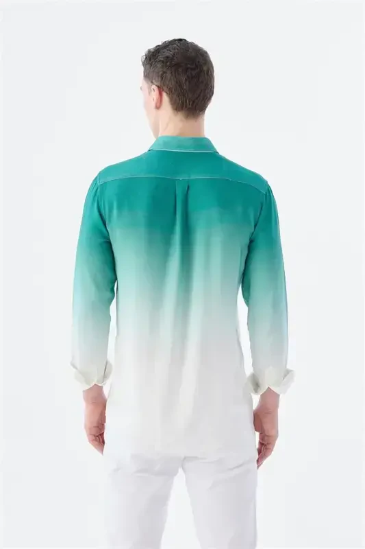 Yeşil Comfort Fit Düğmeli Yaka Kolay Ütülenebilir Gömlek - 2