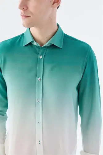 Yeşil Comfort Fit Düğmeli Yaka Kolay Ütülenebilir Gömlek - 4