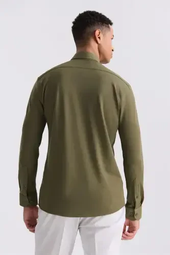 Yeşil Comfort Fit Düğmeli Yaka Pamuklu Gömlek - 4