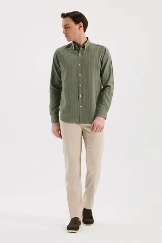 Yeşil Comfort Fit Düğmeli Yaka Pamuklu Gömlek - JAKAMEN (1)