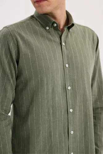 Yeşil Comfort Fit Düğmeli Yaka Pamuklu Gömlek - 3