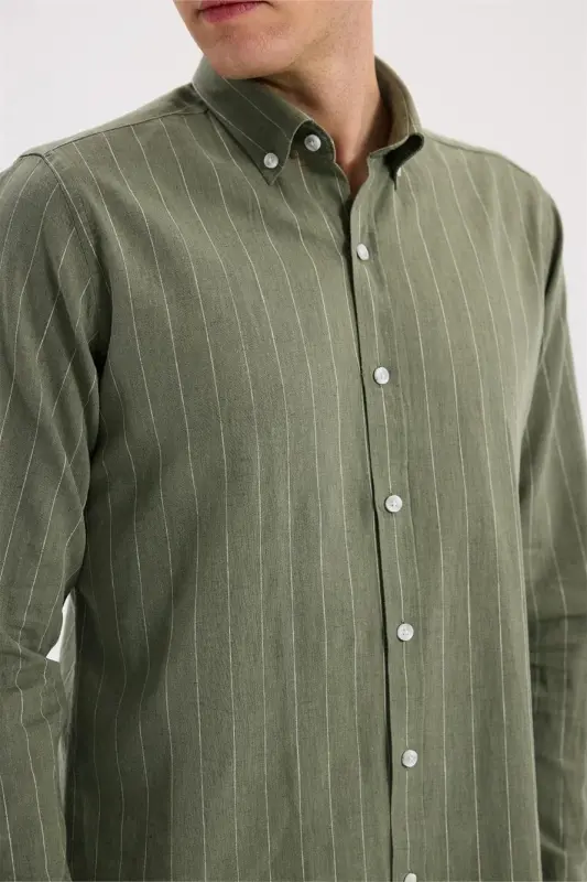 Yeşil Comfort Fit Düğmeli Yaka Pamuklu Gömlek - 3
