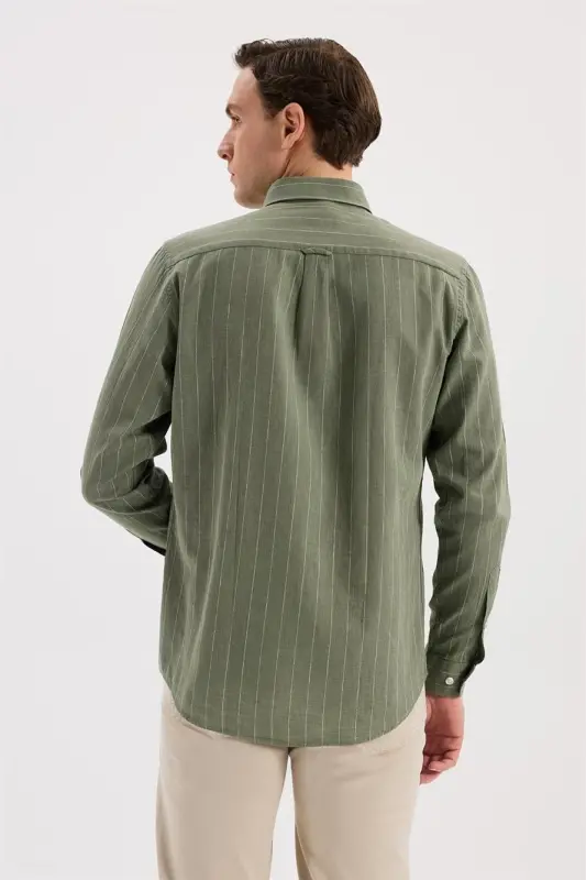 Yeşil Comfort Fit Düğmeli Yaka Pamuklu Gömlek - 4