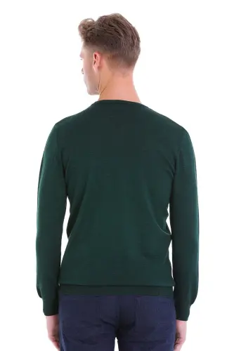 Yeşil Comfort Fit Düz Bisiklet Yaka Yünlü Yün Kazak-Yeşil - 6