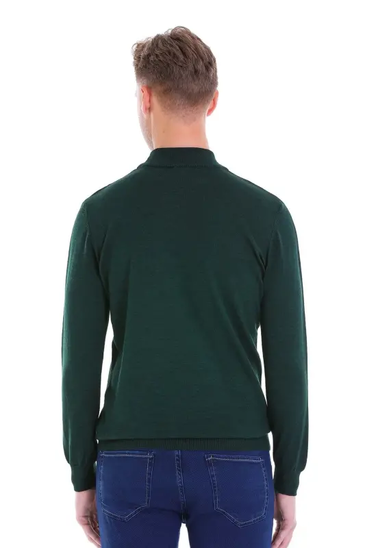 Yeşil Comfort Fit Düz Yarım Balıkçı Yaka Yünlü Yün Kazak-YEŞİL K. - 5