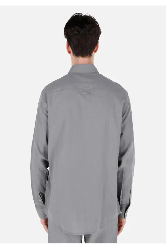 Comfort Fit Shirt Neck Düz Erkek Yeşil Cepsiz Uzun Kol Gömlek - HAKİ - 2