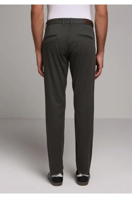 Slim Fit Orta Bel Düz Paça Erkek Yeşil Pantolon - YEŞİL - 2