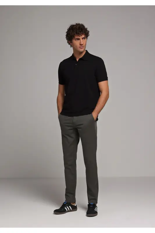 Slim Fit Orta Bel Düz Paça Erkek Yeşil Pantolon - YEŞİL - 3