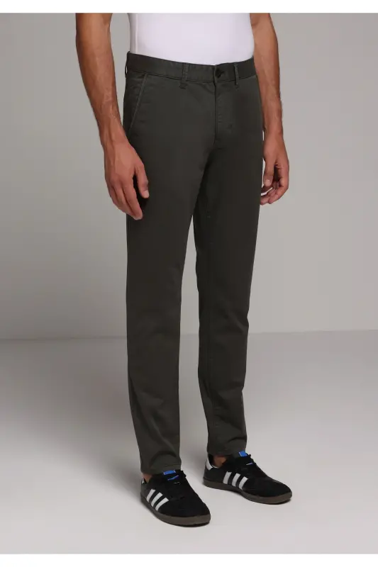Slim Fit Orta Bel Düz Paça Erkek Yeşil Pantolon - YEŞİL - 4