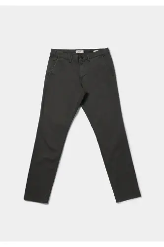Slim Fit Orta Bel Düz Paça Erkek Yeşil Pantolon - YEŞİL - 7
