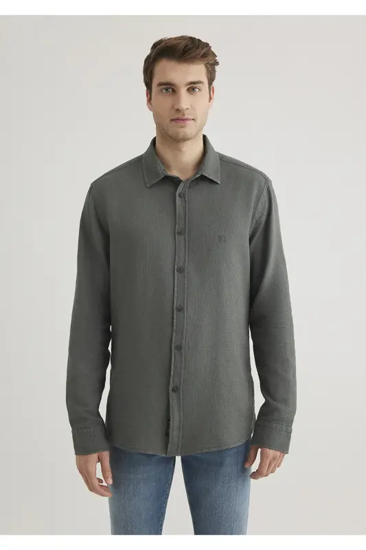 Yeşil Gömlek Slim Fit / Dar Kesim 0211461-71598 - Yeşil-71598 - 4