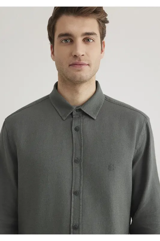 Yeşil Gömlek Slim Fit / Dar Kesim 0211461-71598 - Yeşil-71598 - 6