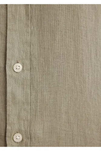 Yeşil Keten Gömlek Slim Fit / Dar Kesim 0211466-71481 - Yeşil-71481 - 7
