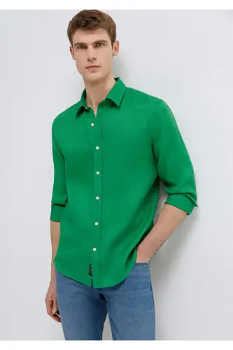 Yeşil Keten Gömlek Slim Fit / Dar Kesim 0211466-71704 - Yeşil - MAVI (1)