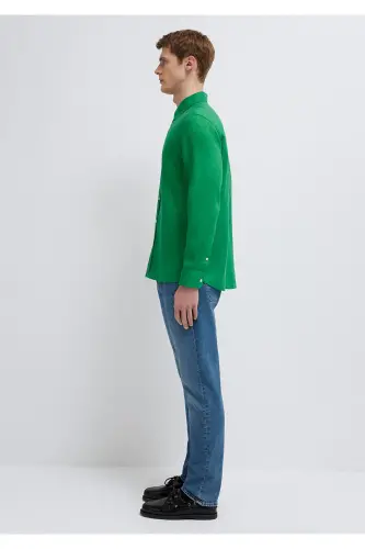 Yeşil Keten Gömlek Slim Fit / Dar Kesim 0211466-71704 - Yeşil - 4