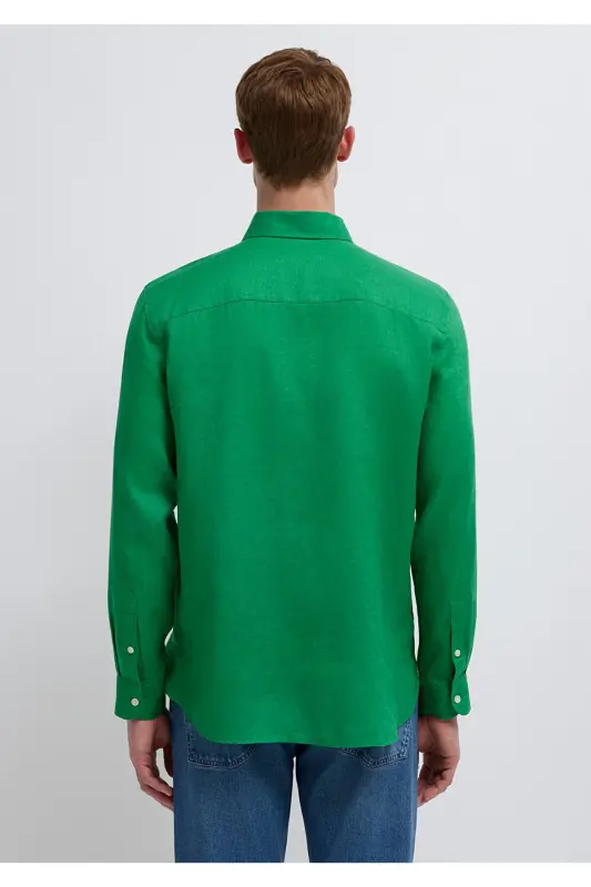 Yeşil Keten Gömlek Slim Fit / Dar Kesim 0211466-71704 - Yeşil - 5
