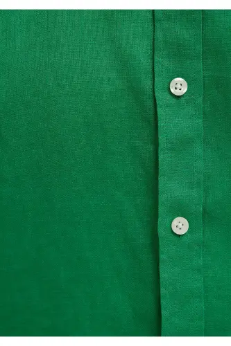 Yeşil Keten Gömlek Slim Fit / Dar Kesim 0211466-71704 - Yeşil - 7
