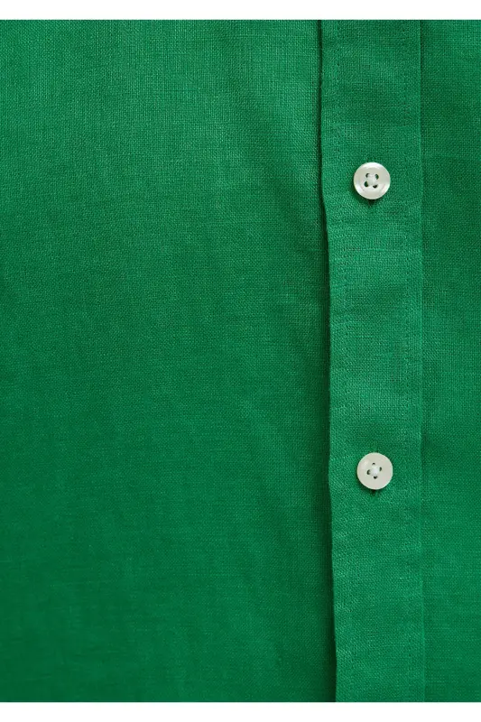 Yeşil Keten Gömlek Slim Fit / Dar Kesim 0211466-71704 - Yeşil - 7