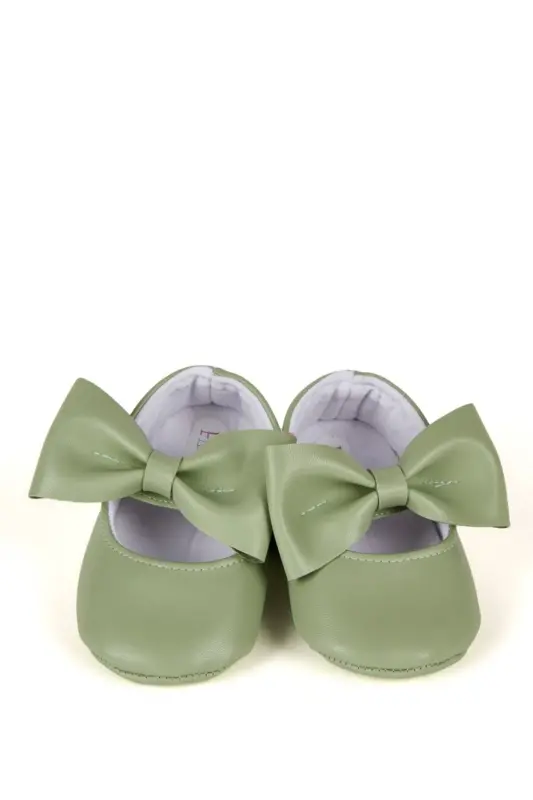 Yeşil Kız Bebek Suni Deri Fiyonklu Babet Patik Ilk Adım Ayakkabısı-Yeşil - 3