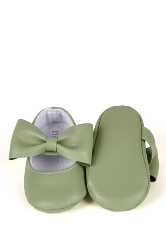 Yeşil Kız Bebek Suni Deri Fiyonklu Babet Patik Ilk Adım Ayakkabısı-Yeşil - 4