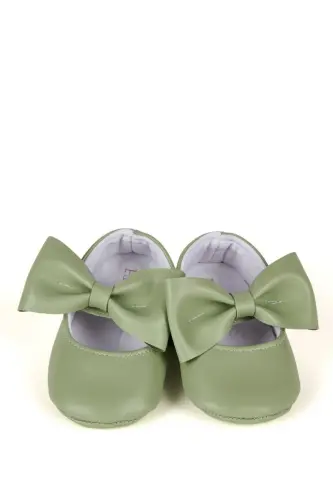 Yeşil Kız Bebek Suni Deri Fiyonklu Babet Patik Ilk Adım Ayakkabısı-Yeşil - 3