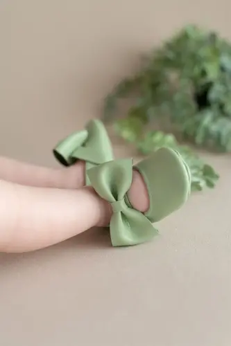 Yeşil Kız Bebek Suni Deri Fiyonklu Babet Patik Ilk Adım Ayakkabısı - Yeşil 