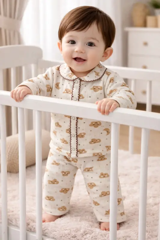 Yeşil Ördek kruvaze 2li pamuk bebek takım-Beyaz Yeşil Ördek - ANNE DOKUNUŞU GIBI KUZUM BEBE