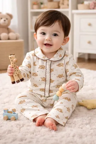 Yeşil Ördek kruvaze 2li pamuk bebek takım-Beyaz Yeşil Ördek - ANNE DOKUNUŞU GIBI KUZUM BEBE (1)