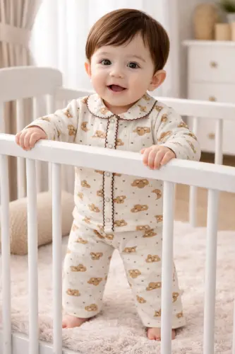 Yeşil Ördek kruvaze 2li pamuk bebek takım-Beyaz Yeşil Ördek - 1