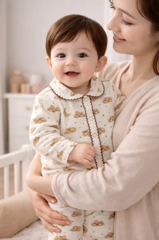 Yeşil Ördek kruvaze 2li pamuk bebek takım-Beyaz Yeşil Ördek - 3