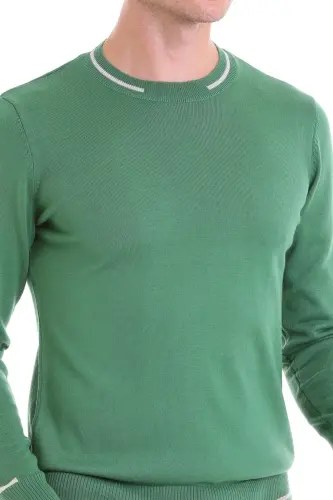 Yeşil Comfort Fit Desenli Bisiklet Yaka Yünlü Yün Kazak-Yeşil - 5