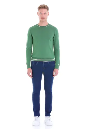 Yeşil Comfort Fit Desenli Bisiklet Yaka Yünlü Yün Kazak - Yeşil - 4