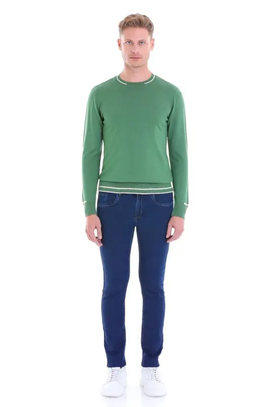 Yeşil Comfort Fit Desenli Bisiklet Yaka Yünlü Yün Kazak - Yeşil - 4