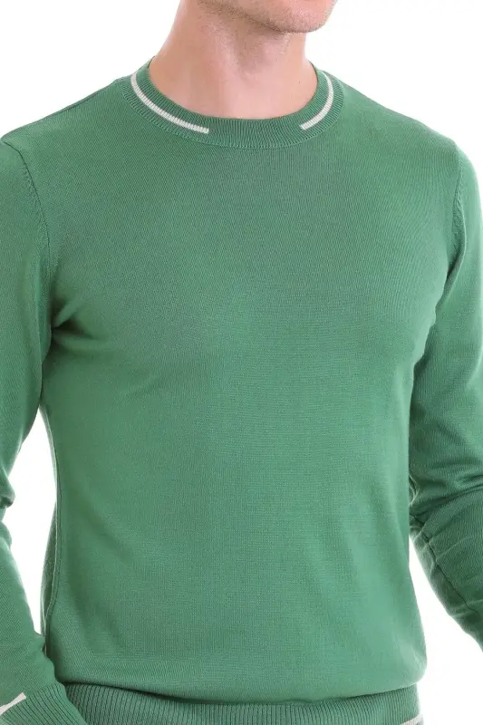 Yeşil Comfort Fit Desenli Bisiklet Yaka Yünlü Yün Kazak - Yeşil - 5