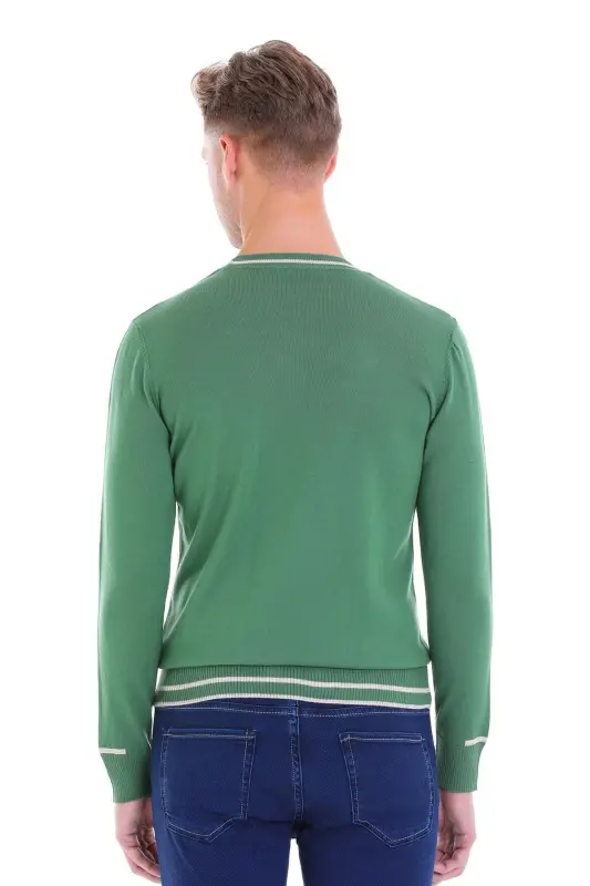 Yeşil Comfort Fit Desenli Bisiklet Yaka Yünlü Yün Kazak - Yeşil - 6