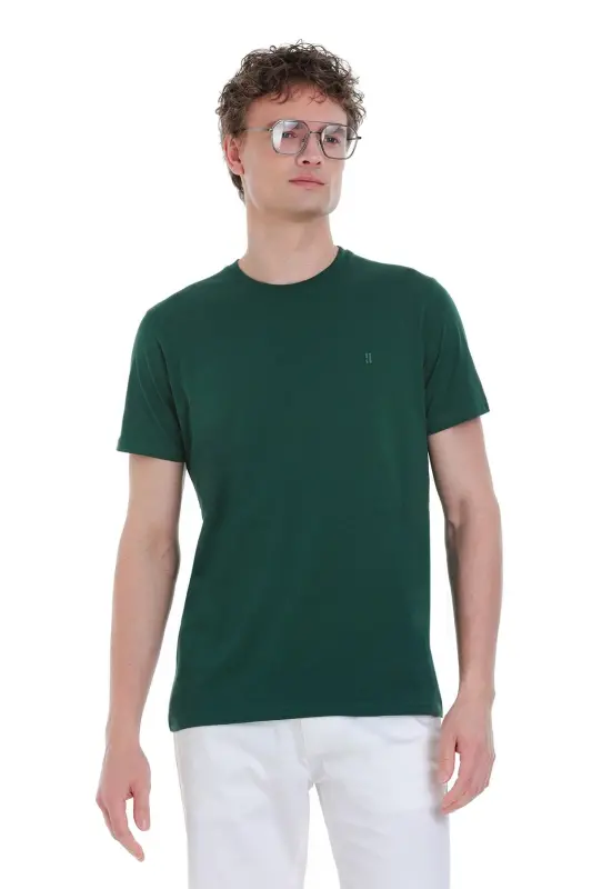Yeşil Regular Fit 100% Pamuk Bisiklet Yaka Tişört - Yeşil-03 - 3