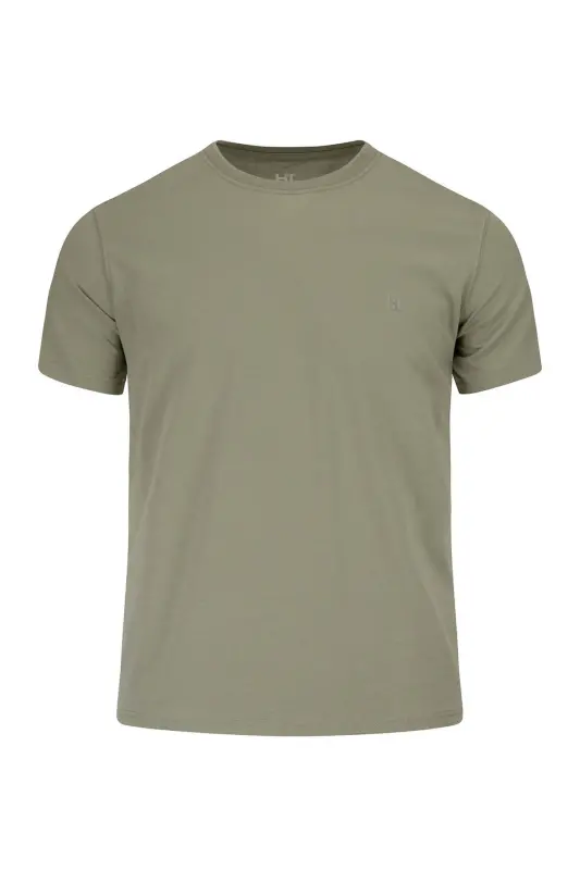 Yeşil Regular Fit Bisiklet Yaka 100 Pamuk Tişört - Vetiver Yeşil - 2