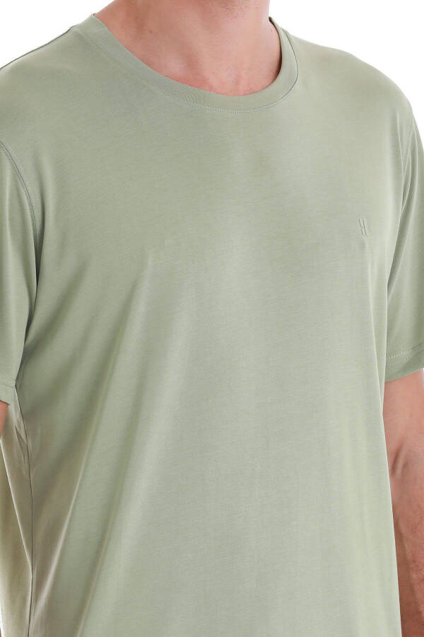 Yeşil Regular Fit Düz Bisiklet Yaka Triko Tişört - Yeşil - 5