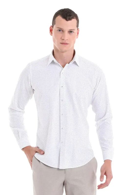 Yeşil Slim Fit Baskılı Pamuklu Uzun Kollu Klasik Gömlek - Yeşil - Hatemoğlu