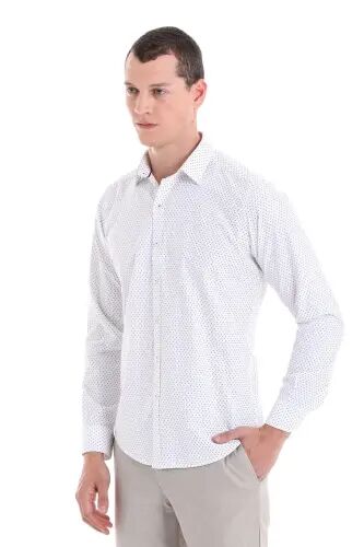 Yeşil Slim Fit Baskılı Pamuklu Uzun Kollu Klasik Gömlek - Yeşil - 3