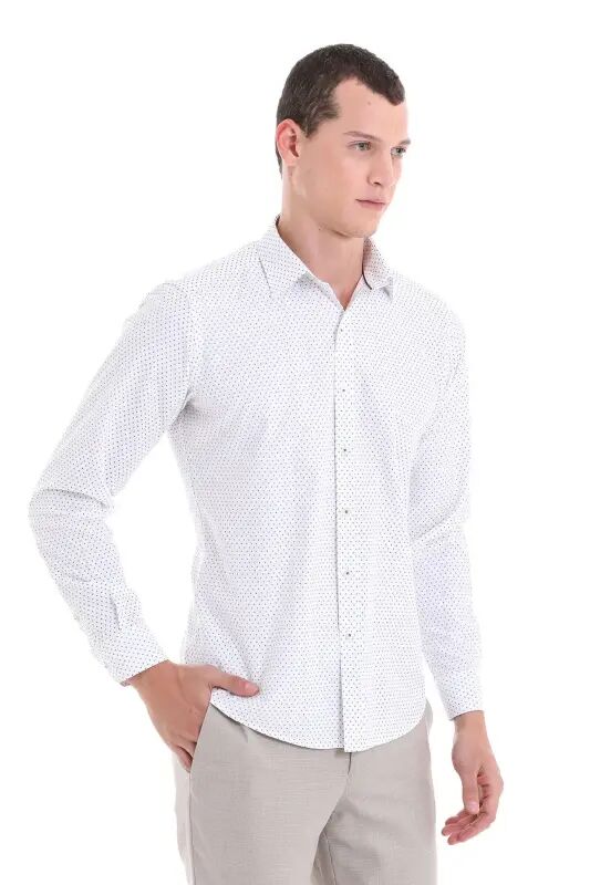 Yeşil Slim Fit Baskılı Pamuklu Uzun Kollu Klasik Gömlek - Yeşil - 4
