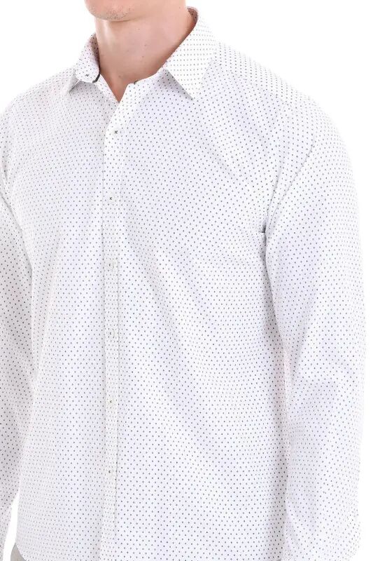 Yeşil Slim Fit Baskılı Pamuklu Uzun Kollu Klasik Gömlek - Yeşil - 5