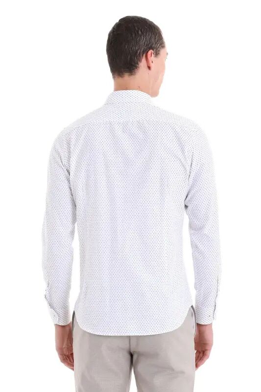 Yeşil Slim Fit Baskılı Pamuklu Uzun Kollu Klasik Gömlek - Yeşil - 6